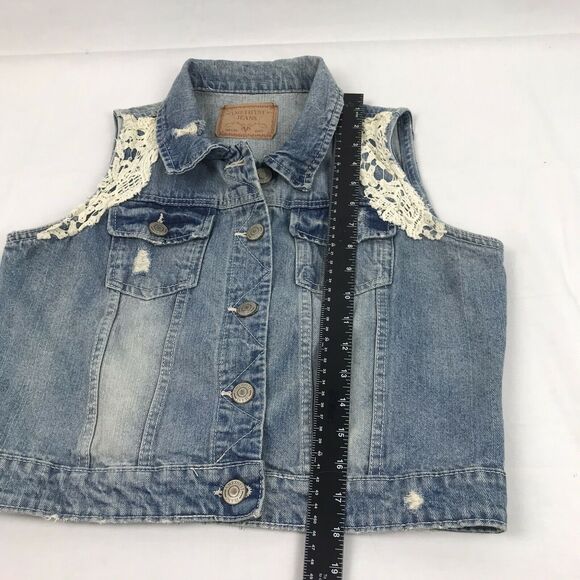 Amethyst Jeans Denim Vest Embellished Button Front Blue Distressed Lace Size Xl‎ - Picture 6 of 8